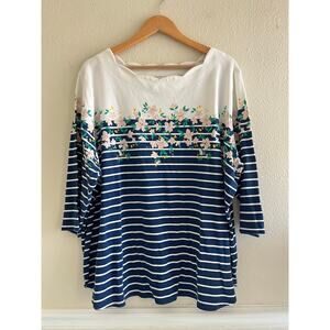 Croft‎ & Barrow floral striped top plus size 3X cottagecore nautical boho